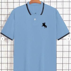 MANIFINITY Baby Blue Knight Print Golf Polo Shirt For Men Size XL